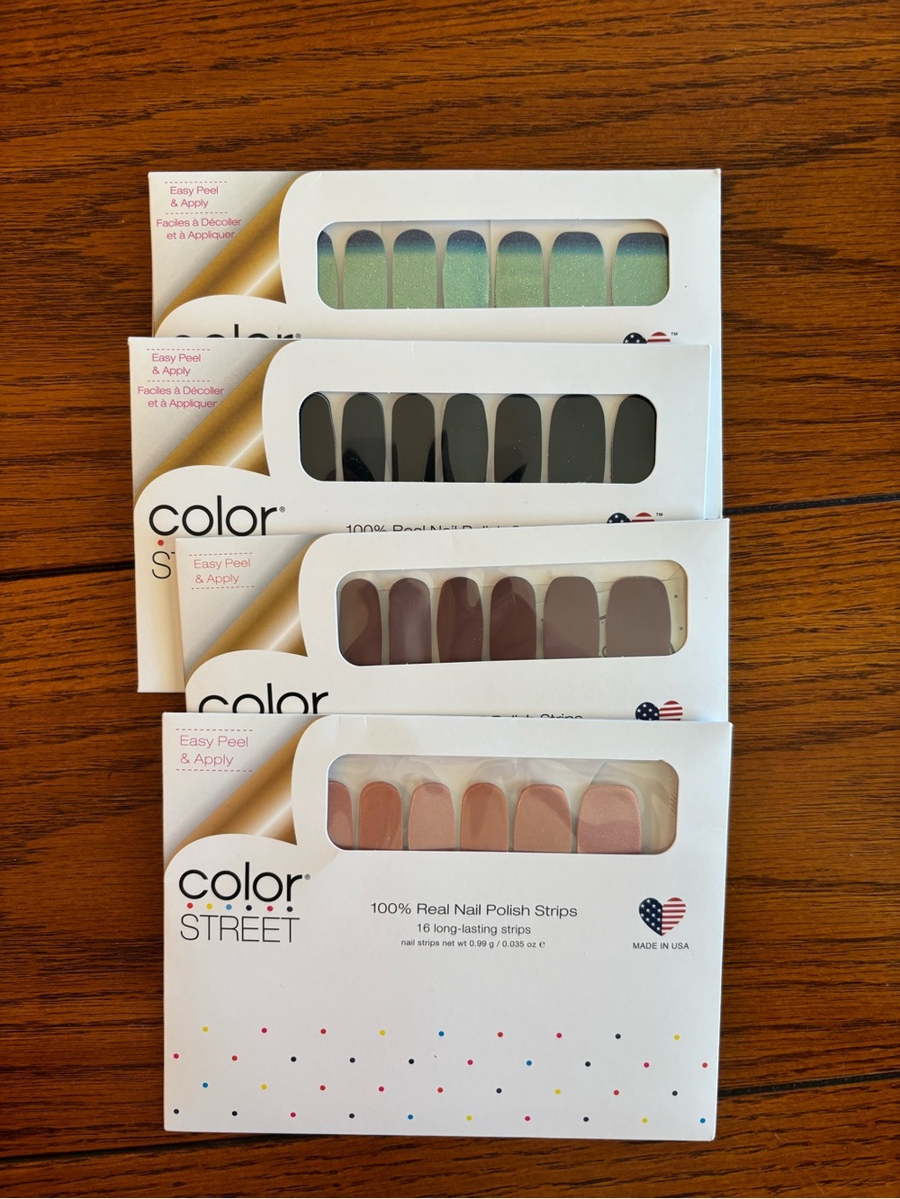 Color Street Nail Strips Pack — Mint, Black, Mauve & Blush Shades